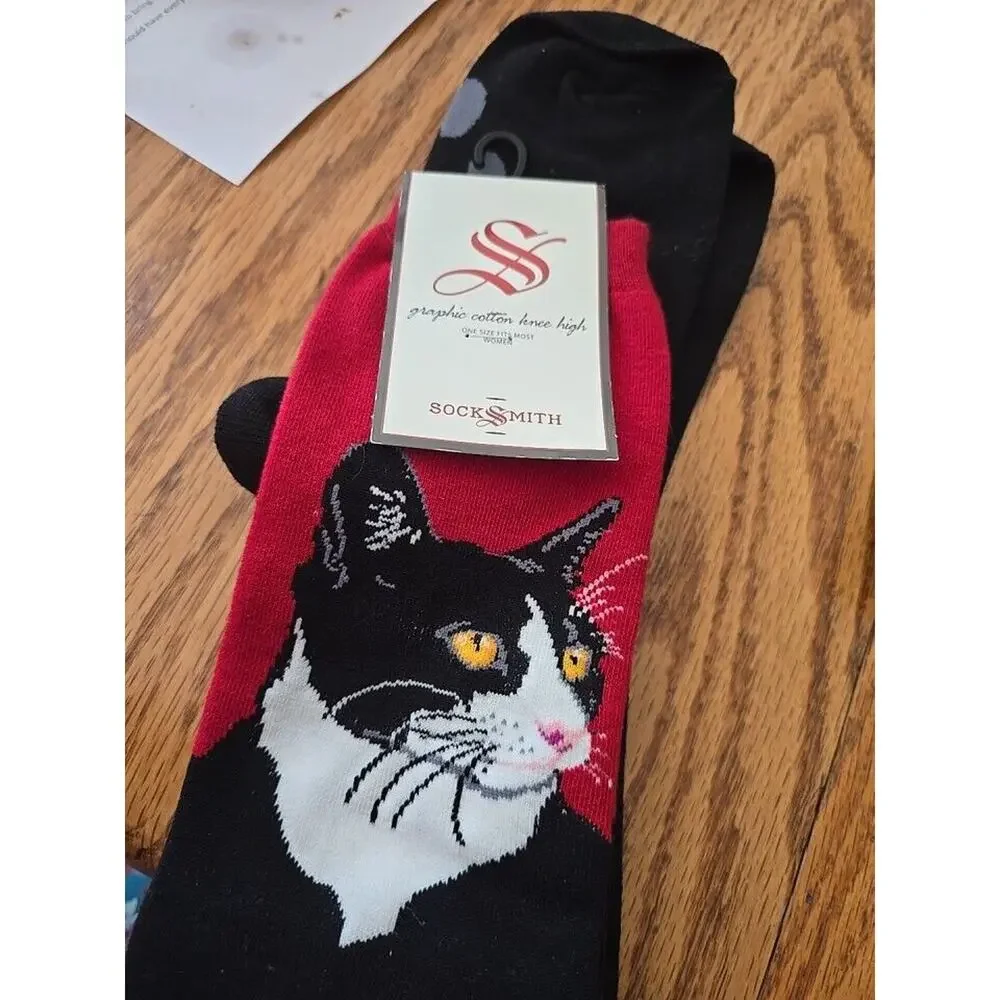 Socksmith Graphic Women's Crew Socks CAT Black Cat Animal Novelty Footwear